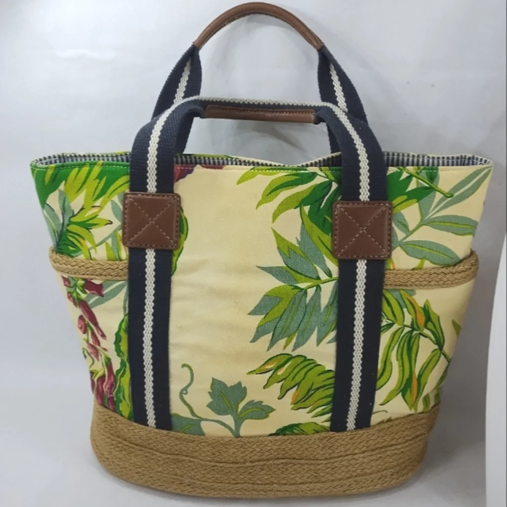 Tommy Hilfiger Floral Canvas Bag Woven Bottom